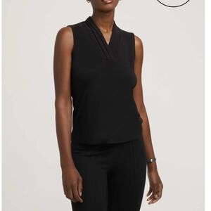 Anne Klein Black Tank Top Sleeveless Blouse Pleated V Neck Size S